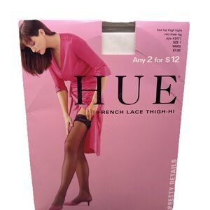 HUE French Lace Thigh-Hi very sheer leg #5971 Size 1 White lace top thigh highs